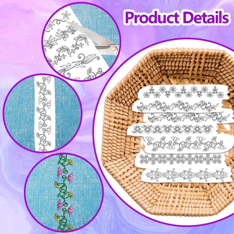 ORIGACH 4 Sheets Water Soluble Embroidery Patterns Stabilizers - Pre-Printed Borders Designs - Stick & Stitch Embroidery Paper for Hand Sewing Lovers - Image 3